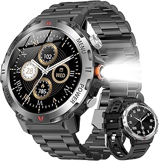fusho【軍用規格 スマートウォッチ ブラック】1.46インチ高解像度、防塵防水(IP68)、Bluetooth通話、長持ちバッテリー、スポーツ＆アウトドア対応