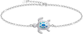 PUPILLEMON Blue Opal Sea Turtle Ankle Bracelet/Necklace Sterling Silver Anklet Fine Jewelry for Women Gifts