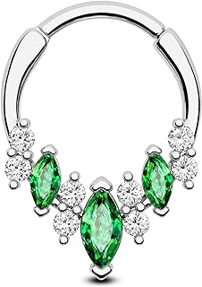 COCHARM Emerald 16G Septum Rings Teardrop Septum Jewelry Dainty Daith Earrings for Women Sparkly Daith Septum Piercing Jewelry Stainless Steel