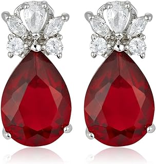 RIZILIA Teardrop Stud Pierced Earrings with Pear Cut CZ [5 Colors available] in White Gold Plated, Simple Modern Elegant