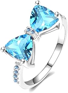 ABJFJE Fashion Heart Bow Tie Cubic Zirconia Promise Ring Crystal Bowknot Silver Plating Wedding Engagement Anniversary Ring for for Women Girl Gift White Red Blue Purple