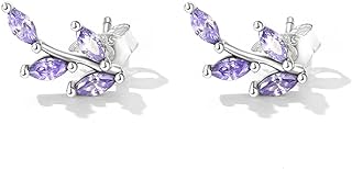 Sterling Silver Cubic Zirconia Crawler Stud Earrings with Push Back for Women, Tree Branch Design