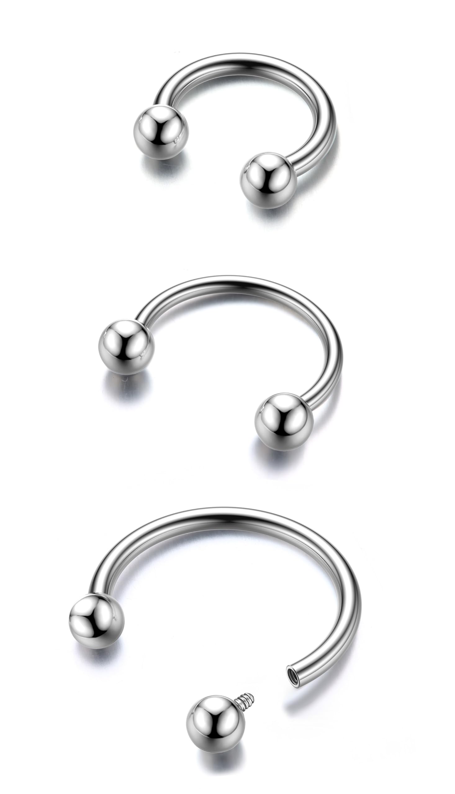 BodyBonita G23 Titanium Horseshoe Septum Rings - 2/3pcs ASTM F136 Titanium Nose Rings Horseshoe Circular Barbell Spikes Septum Jewelry 16G 18G 20G Nose Ear Piercing Jewelry Conch Helix Rook Lip Nipple Cartilage Earring for Women Men Gold/Silver/Black