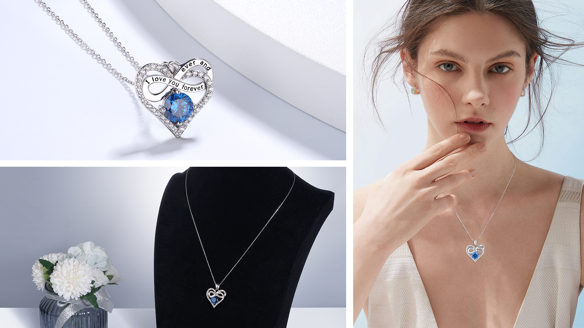 Jewlpire Infinity Heart Necklace for Women 925 Sterling Silver Birthstone Necklace Rose Gold Silver Jewelry for Women, Birthday Anniversary Valentine's Day Christmas Jewelry Gifts for Women Wife Her