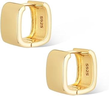 925 Sterling Silver Small Square Huggie Hoop Earrings for Women Trendy Hypoallergenic 14K Gold Plated Sterling Silver Chunky Geometric Minimalist Hoops for Girls Women Gifts