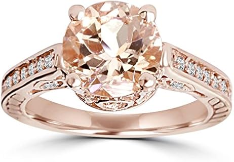 P3 POMPEII3 2CT Morganite & Diamond Vintage Engagement Ring in 14K Rose Gold for Women - Round Design