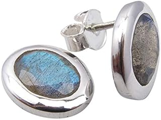SilverStarJewel Solid Sterling Silver Natural 6 x 8 mm Labradorite Earrings 1 cm Bijoux Cyber Sales Stores