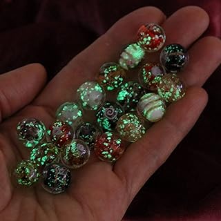 Glow-In-The-Dark Glass Bead Christmas Bracelet by Artsy Crafts in Gold, Round Design for Jewelry Making Lovers, Crafted with Luminescent Firefly Beads