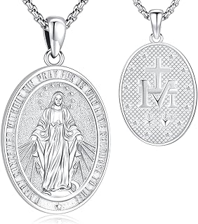 Unisex 925 Sterling Silver Virgin Mary Pendant Necklace with Cable Chain - Elegant Religious Jewelry Gift with Detailed Design