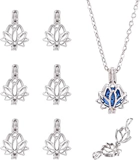 FASHEWELRY 20Pcs Antique Silver Lotus Flower Bead Cage Locket Pendants 20x14mm for Aromatherapy Essential Oil Diffuser Pendant Necklace Jewelry Making