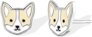 Hand Painted Enamel Corgi Dog Sterling Silver Stud Earrings with Push-Back Finding, Ideal for Dog Lovers and Jewelry Enthusiasts - Artisan Crafted in Thailand