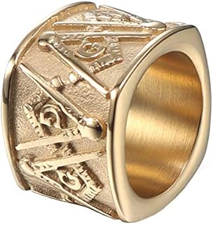 Men's Stainless Steel Freemason Symbol Masonic Rings Band Master Mason Wide Bands Gold Silver