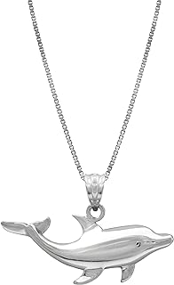 Spring Clasp Sterling Silver Dolphin Pendant Necklace with Adjustable 16"-18" Box Chain for Ocean Lovers, Sea Life Design