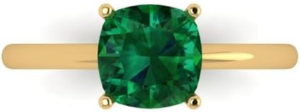 Cushion Cut Solitaire 2.0 ct Simulated Emerald Engagement Ring by Clara Pucci in 14k Yellow Gold for Ladies, Perfect Bridal, Anniversary, Promise