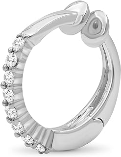 Hinged Hoop Clasp White Diamond Cuff Earrings - Sterling Silver Non-Piercing Ear Cuffs for Women with Chic Design - Crafted in India by JEWELEXCESS