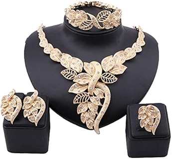 NA African Dubai Gold Jewelry Nigerian Crystal Necklace Hoop Earrings Ring Women Italian Bridal Jewelry Sets Wedding Accessories