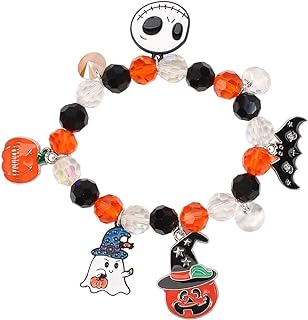 Women's Halloween-Themed Bead Chain Bracelet with Ghost, Pumpkin, and Spider Charms