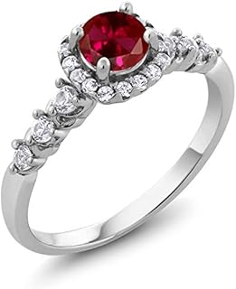 Romantic Sterling Silver Engagement Ring with Vibrant Created Ruby & Sparkling White Sapphire, Available in Sizes 5-9