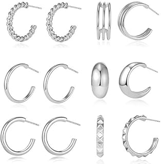 6/12 Pairs Silver/Gold/Rose Gold Colored Trendy Hoop Earrings Set for Women and Girls - Cute Open Hoops for Women