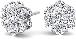 Elegant Large White Gold Plated 925 Sterling Silver Brilliant Trendy Ice Out Big Flower Cluster Round Hip Hop Iced 5A Cz Unisex Circle Stud Screw Back Earrings.