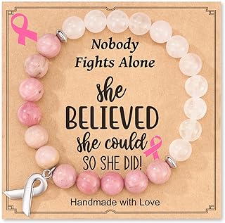 Dabem Cancer Awareness Gifts Women, Natural Stone Beaded Breast Cancer Awareness Bracelets, Inspirational Gifts for Women Girls Best Friend Sister
