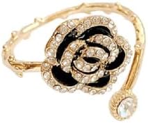 Vivid Black Rose Flower Open Statement Rings for Women Girls CZ Crystal Blooming Wrap Finger Band Engagement Wedding Stacking Ring