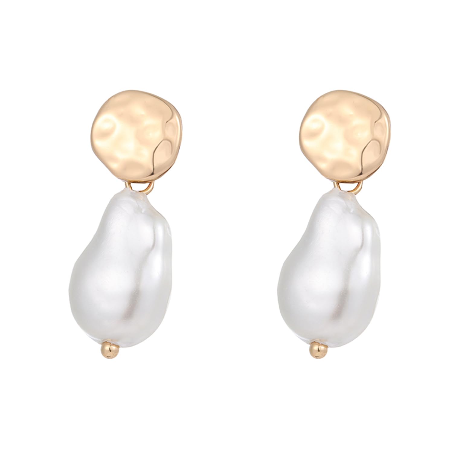 Baroque Pearl Gold Dangle Earrings with Push Back in Stud Design, Crafted from Brass - Organic and Luxurious Statement Accessory