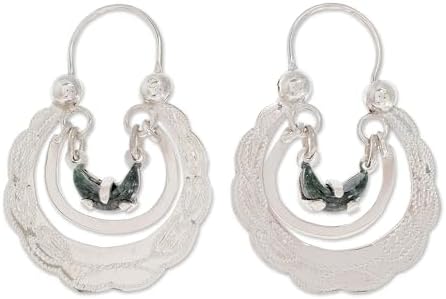 NOVICA Artisan Handmade Jade Hoop Earrings Sterling Silver Green Guatemala Leaf Tree [1.3 in L x 0.9 in W x 0.2 in D] ' Totonicapan Wreaths'