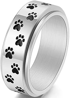 Jude Jewelers 8mm Stainless Steel Rotate Spinner Dog Cat Paw Style Wedding Band Ring