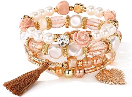 MengPa Bohemian Butterfly Bracelets for Women Girls Stretch Bracelet Sets Gold Beaded Stackable Colorful Charm Beach Jewelry