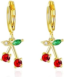 VONSSY Cherry Drop Earrings with Cubic Zirconia Gemstones and Lever Back Finding, in Drop Design for Jewelry Lovers