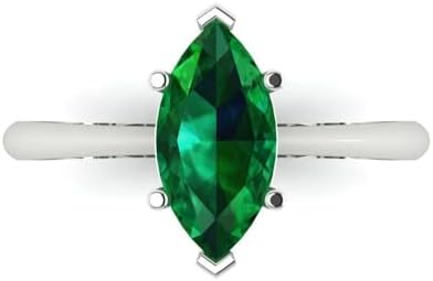 Clara Pucci 1.50 ct Marquise Cut Solitaire Simulated Green Emerald Engagement Wedding Bridal Promise Anniversary Ring 14k White Gold