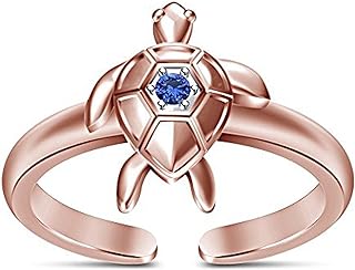 14K Rose Gold Plated Alloy Round Cut Created Blue Sapphire Turtle Adjustable Toe Ring Women's Fashion Jewelry for Womens