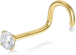 EternalDia IGI Certified Real Diamond Nose Stud With Twist Back 14K Gold Nose Stud in 18g & 20 Gauge/Diamond Nose Ring For Women/Diamond Color-I-J, Diamond Clarity- I2-I3/ 20g
