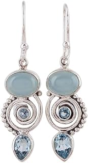 NOVICA Artisan Handcrafted Blue Chalcedony Earrings | Sterling Silver Birthstone Earrings | Dangle Earrings For Women | Sentimental Earrings For Women | Topaz Birthstone Earrings