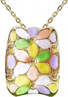 Navachi 18k Gold Plated Square Rainbow Enamel Pendant Necklace 16"+2"