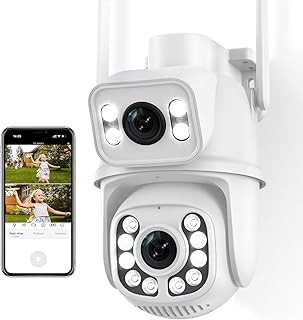 Camara de Seguridad ANBIUX 2K para Exterior con Doble Lente y Seguimiento Automático, PTZ, Visión Nocturna a Color, Audio Bidireccional, y Resistencia IP66. Ideal para Seguridad del Hogar