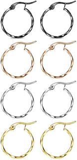 FIBO STEEL 4 Pairs 4 Colors Stainless Steel Small Hoop Earrings for Women Huggie Earrings 10MM-25MM