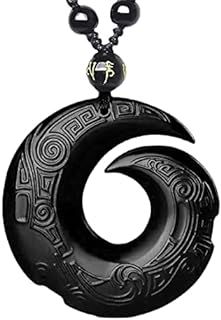 Natural Gemstone Crystal Black Obsidian Double Side Good Luck Necklace Pendant with Bead Chain