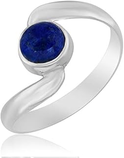 Size 5 Sterling Silver Lapis Lazuli Engagement Ring in Round Design for Her