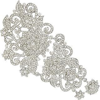 Ever Faith Elegant Silver Leaf Brooch with Pin-Stem Safety Clasp, Austrian Crystal Floral Vine Design for Brides and Fashionistas