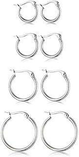 4 Pairs Stainless Steel Round Hoop Cute Huggie Earrings For Women Girls Small Hoop Earring Set(10mm,15mm,20mm,25mm)