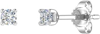 14K White Gold Diamond Stud Earrings with Push Back Design - 1/10 Carat, Mother's Day Special