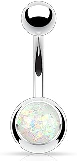 FIFTH CUE Hypoallergenic 14G Synthetic Opal Glitter Set - 316L Surgical Steel Belly Button Rings