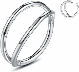 WBRWP 316L Stainless-Steel Piercing-Ring Hinged Nose-Rings-Hoop with Zircon/Opal 14G 16G 18G 20g Body Pierecing Ring Segment Clicker Lip Rings Cartilage Rook Earrings Diameter 8mm 10mm