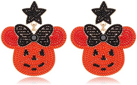 Halloween Earrings Cute Ghost Drop Dangle Earrings Black Orange Star Bow Mouse Seed Beaded Festive Dangling Earrings Fun Halloween Holiday Party Decor