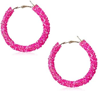 GUOXIAOMEI Round Circle Glitter Hoop Earrings Bohemian Sparkle Resin Rhinestone Wrapped Drop Dangle Earrings Jewelry for Women Girls