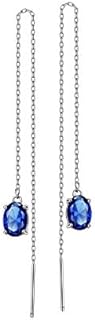 Elegant Sterling Silver Sapphire Drop Earrings with Post Threader Back, Oval Cut Gemstone for Women, Fine Jewelry Design