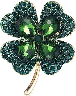 Rhinestone Green Clover Leaf Brooch Pin for Women Girls Shamrock Clover Brooch Pins Unisex Vintage Crystal Flower Brooches Lapel Pins Lucky Decor Dress Accessories Decorations St Patrick's Day Holiday Jewelry Gift