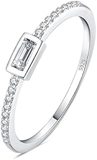 JewelryPalace Princess Emerald Cut CZ Stackable Wedding Ring Eternity Bands for Women, Cubic Zirconia 925 Sterling Silver 14k Yellow Rose Gold Plated Promise Ring for Her, 4pc Anniversary Ring Sets